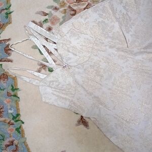 Gunne Sax Ivory And Gold Brocade Strappy Wedding Dress